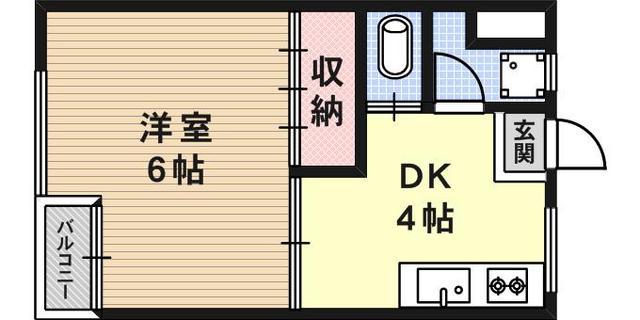 ベースワン(1DK/2階)の間取り写真