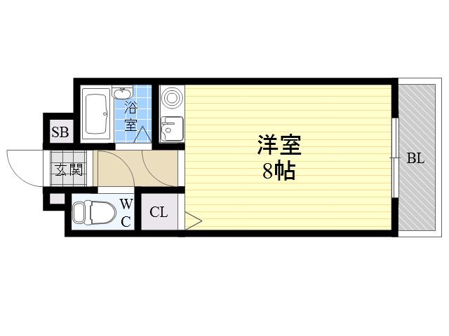 クレッシェンド岸地(ワンルーム/2階)の間取り写真