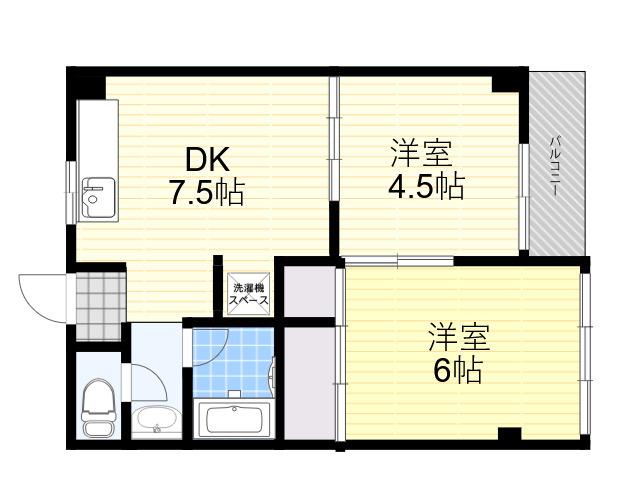 メープル御影中町(1LDK/4階)の間取り写真
