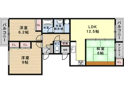 リエゾン楠丘(3LDK/3階)の間取り写真