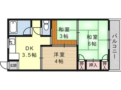 エクセル六甲(3K/1階)の間取り写真