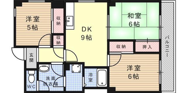 オーリッツコート甲南山手(3DK/3階)の間取り写真