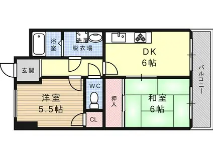 モンテメール六甲(2DK/4階)の間取り写真