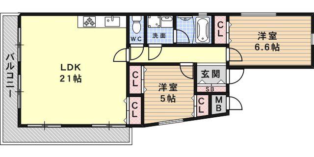 六甲ロイヤルマンション(2LDK/3階)の間取り写真