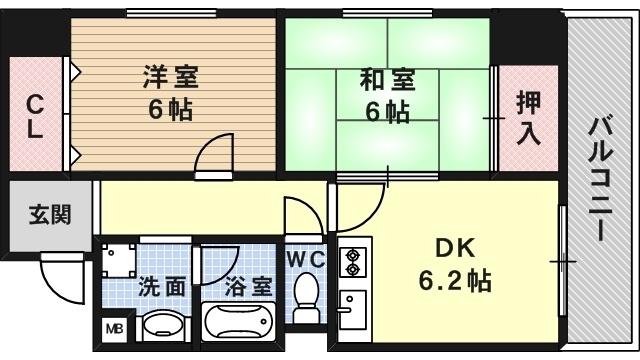 カルム六甲(2DK/1階)の間取り写真