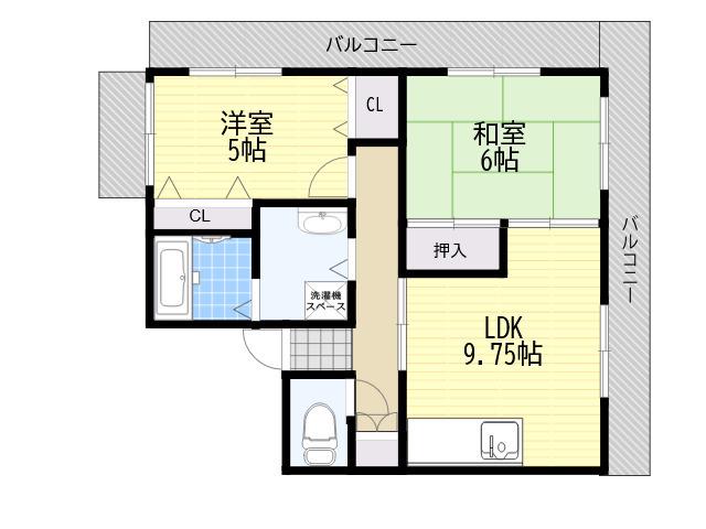 エクセルシア楠丘(2LDK/4階)の間取り写真