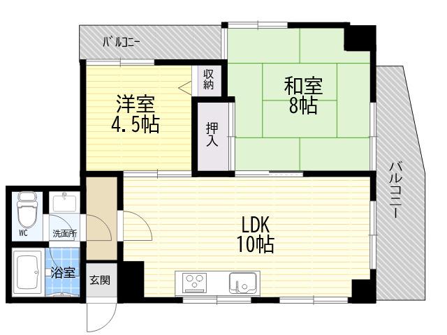 コスモ深江北町(2LDK/2階)の間取り写真