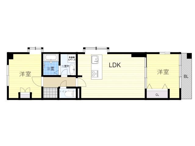 シャレー六甲(2LDK/3階)の間取り写真