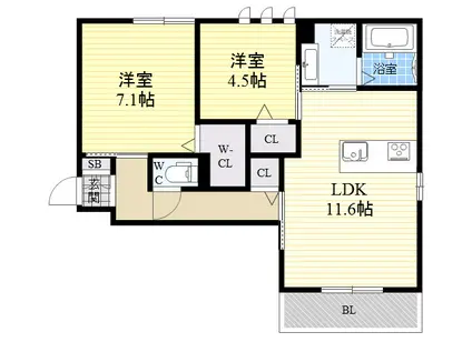 シャルマン本山(2LDK/2階)の間取り写真