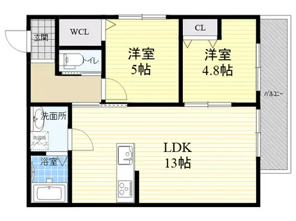 リアライズ箕岡(2LDK/1階)の間取り写真