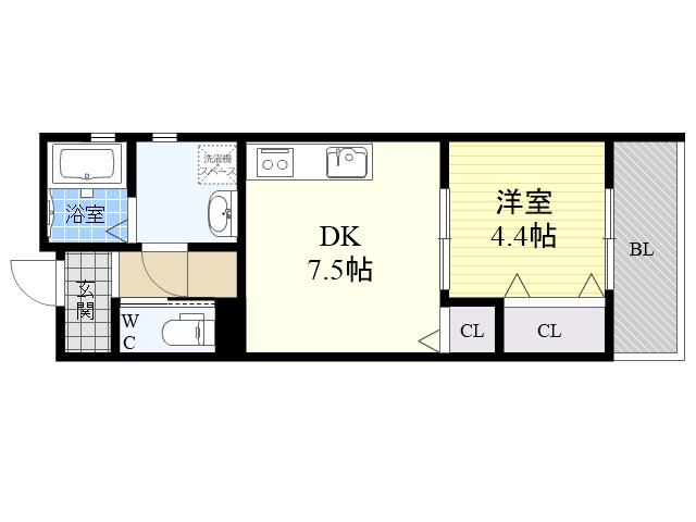 ASOSION甲南山手(1DK/3階)の間取り写真