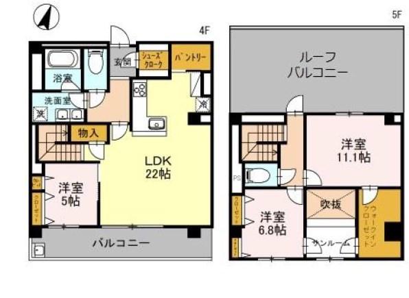 シー・クリサンス西岡本(3LDK/4階)の間取り写真