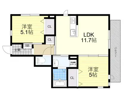 GRANDMASTER六甲道(2LDK/1階)の間取り写真