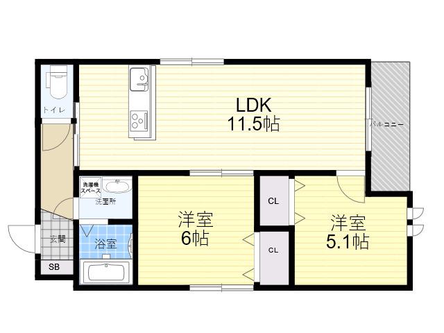 オーズ篠原中町(2LDK/1階)の間取り写真