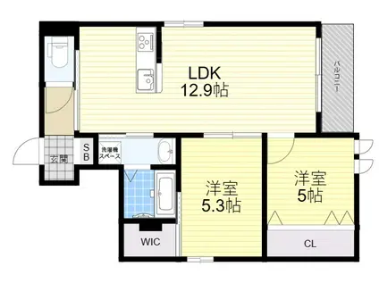 オーズ篠原中町(2LDK/2階)の間取り写真