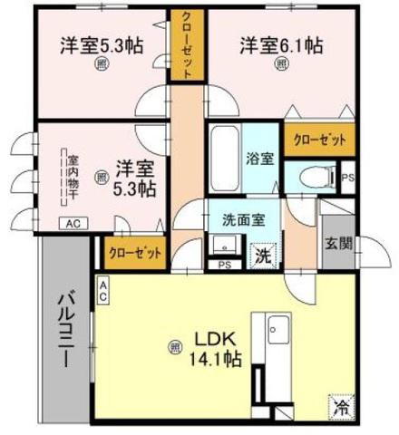 LA MAISON 高羽町(3LDK/2階)の間取り写真