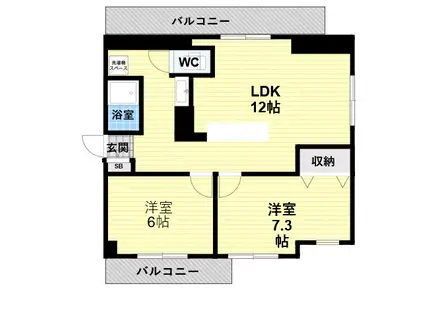岡本野寄ハイツ(2LDK/2階)の間取り写真
