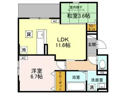 ヴェルデ天城(2LDK/1階)の間取り写真