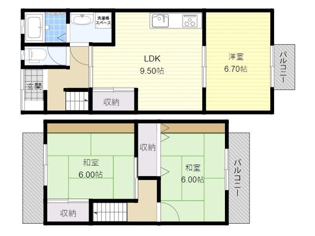 京都地下鉄東西線 東野駅(京都) 徒歩6分 2階建 築23年(3LDK)の間取り写真