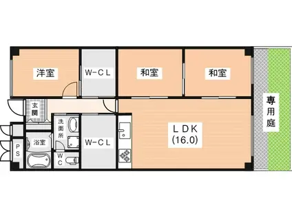 ローレルハイツあやめ池(3LDK/1階)の間取り写真
