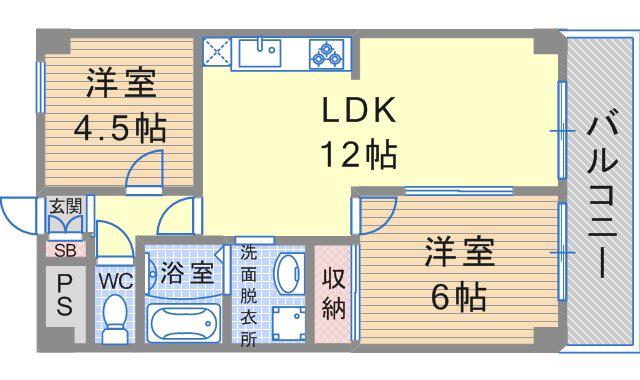朝日プラザ兵庫塚本通(2LDK/7階)の間取り写真