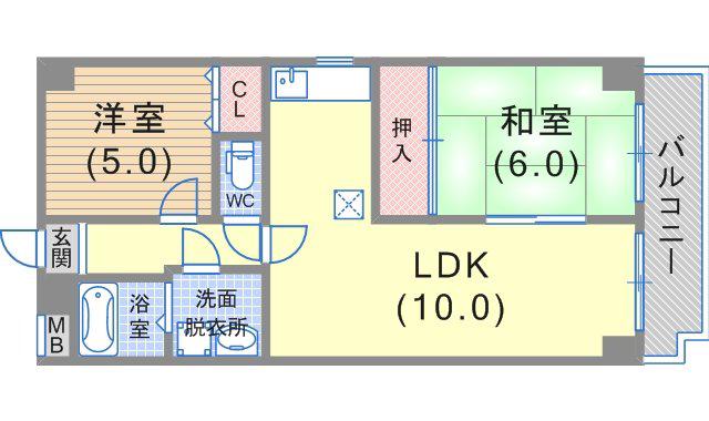 ナインハイツ(2LDK/11階)の間取り写真