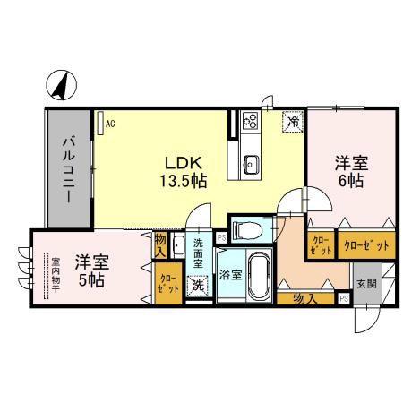 高倉山フラッツ(2LDK/3階)の間取り写真