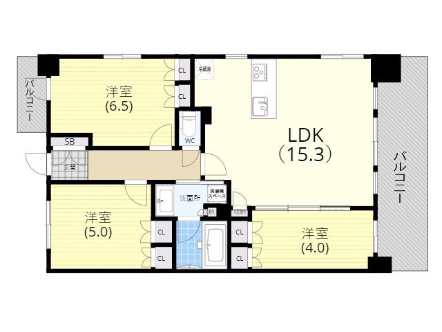 ワコーレ神戸北野坂LABEL(3LDK/13階)の間取り写真