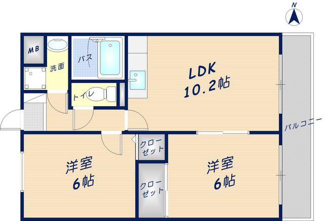 ルディシアコート(2LDK/6階)の間取り写真