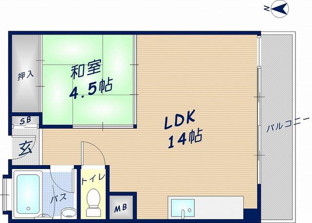 丸善ビューマンション(1LDK/3階)の間取り写真