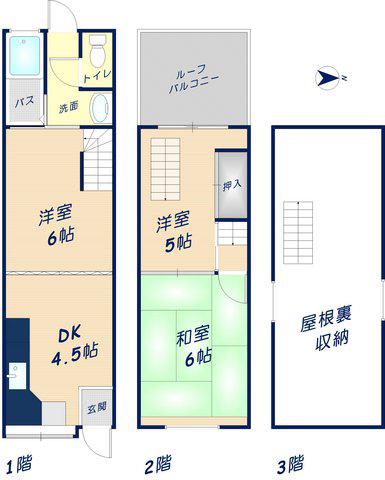 近鉄奈良線 枚岡駅 徒歩7分 2階建 築63年(3DK)の間取り写真