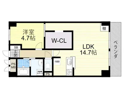 若草ハイツB棟(1LDK/4階)の間取り写真