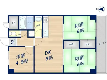吉田第二大発マンション(3DK/4階)の間取り写真