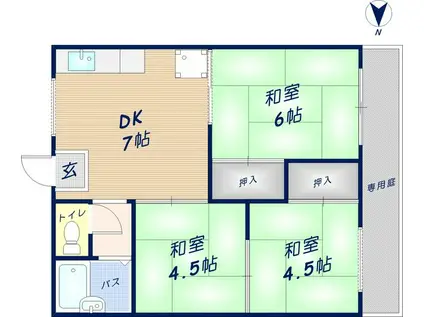 中西ハイツ(3DK/1階)の間取り写真