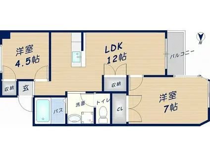 シャトー西村(2LDK/4階)の間取り写真