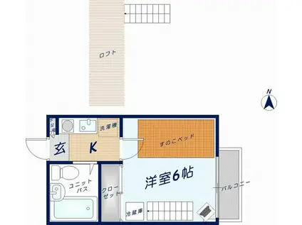 パレス瓢箪山(1K/2階)の間取り写真
