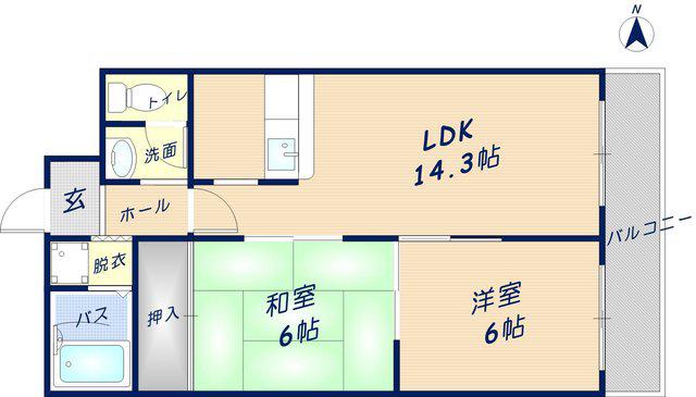 スカイガーデン東大阪(2LDK/5階)の間取り写真
