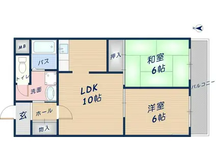 メゾン三角(2LDK/3階)の間取り写真