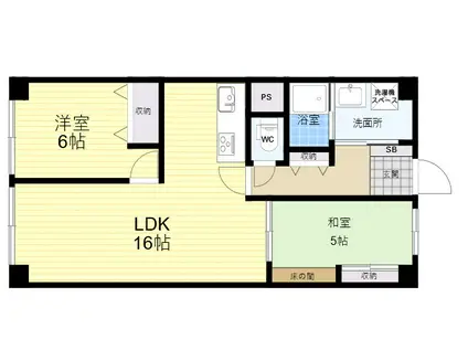 若江岩田スカイハイツ(2LDK/6階)の間取り写真