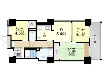 近鉄奈良線 若江岩田駅 徒歩3分 29階建 築25年(3DK/6階)の間取り写真