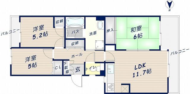 グランビュー山手(3LDK/3階)の間取り写真