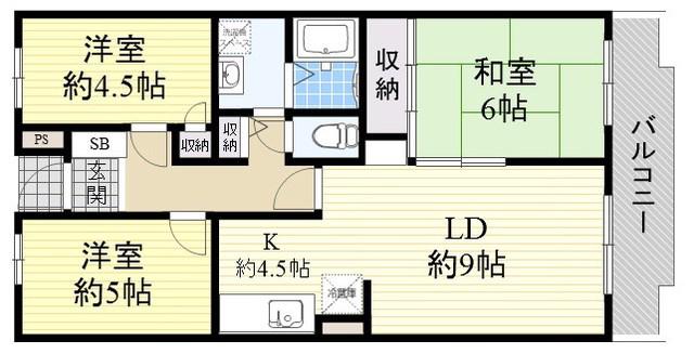 エバーグレイス森本(3LDK/5階)の間取り写真