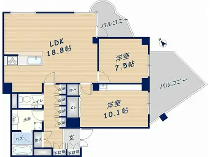 メロディハイムエクセル石切(2LDK/1階)の間取り写真