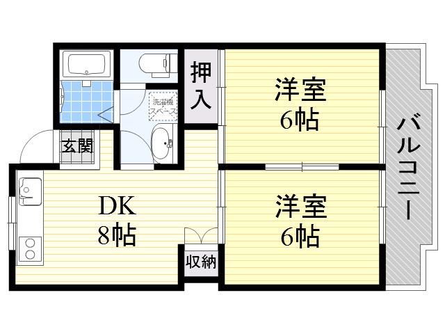 シャンポール東大阪(2DK/6階)の間取り写真
