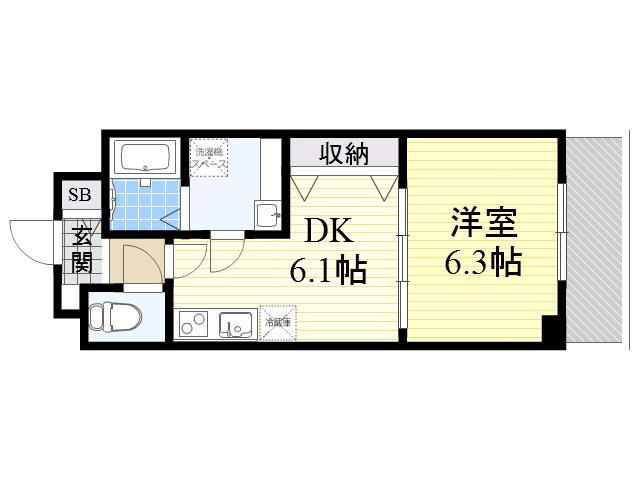 ルミエール・フジ(1DK/4階)の間取り写真