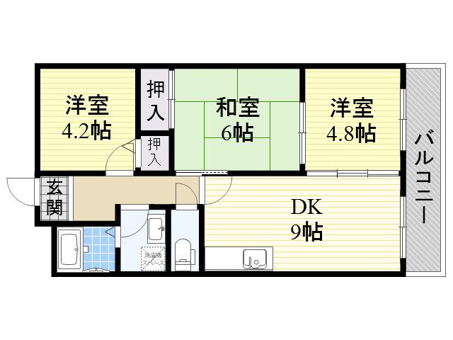 カーサフィオーレ壱番館(3DK/2階)の間取り写真