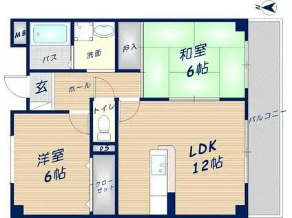 クラージュハイツ(2LDK/4階)の間取り写真