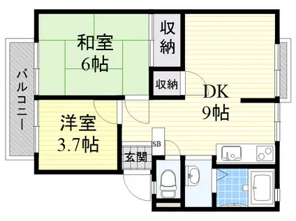 ミラーハイツⅠ(2LDK/2階)の間取り写真