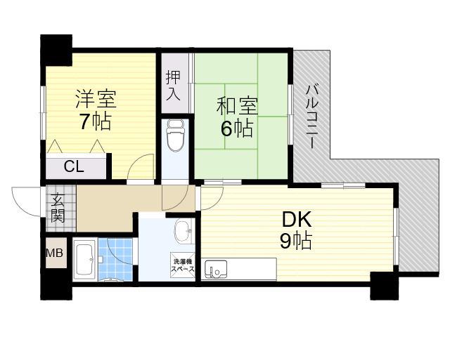 グリーンたちばな(2DK/6階)の間取り写真