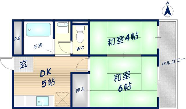 プレアール枚岡(2DK/5階)の間取り写真